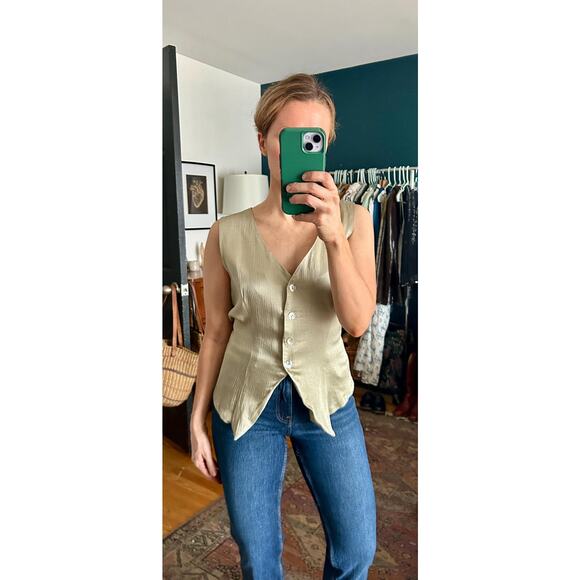 90's Light Green 100% Rayon Women's Vest Size Medium | Grunge Minimalist Style - Picture 8 of 15